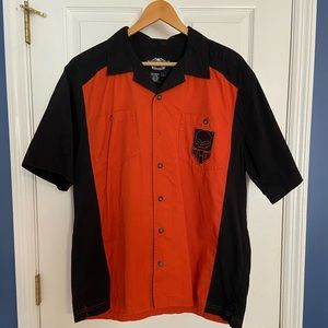 Harley Davidson Orange and Black Short Sleeve Sz L